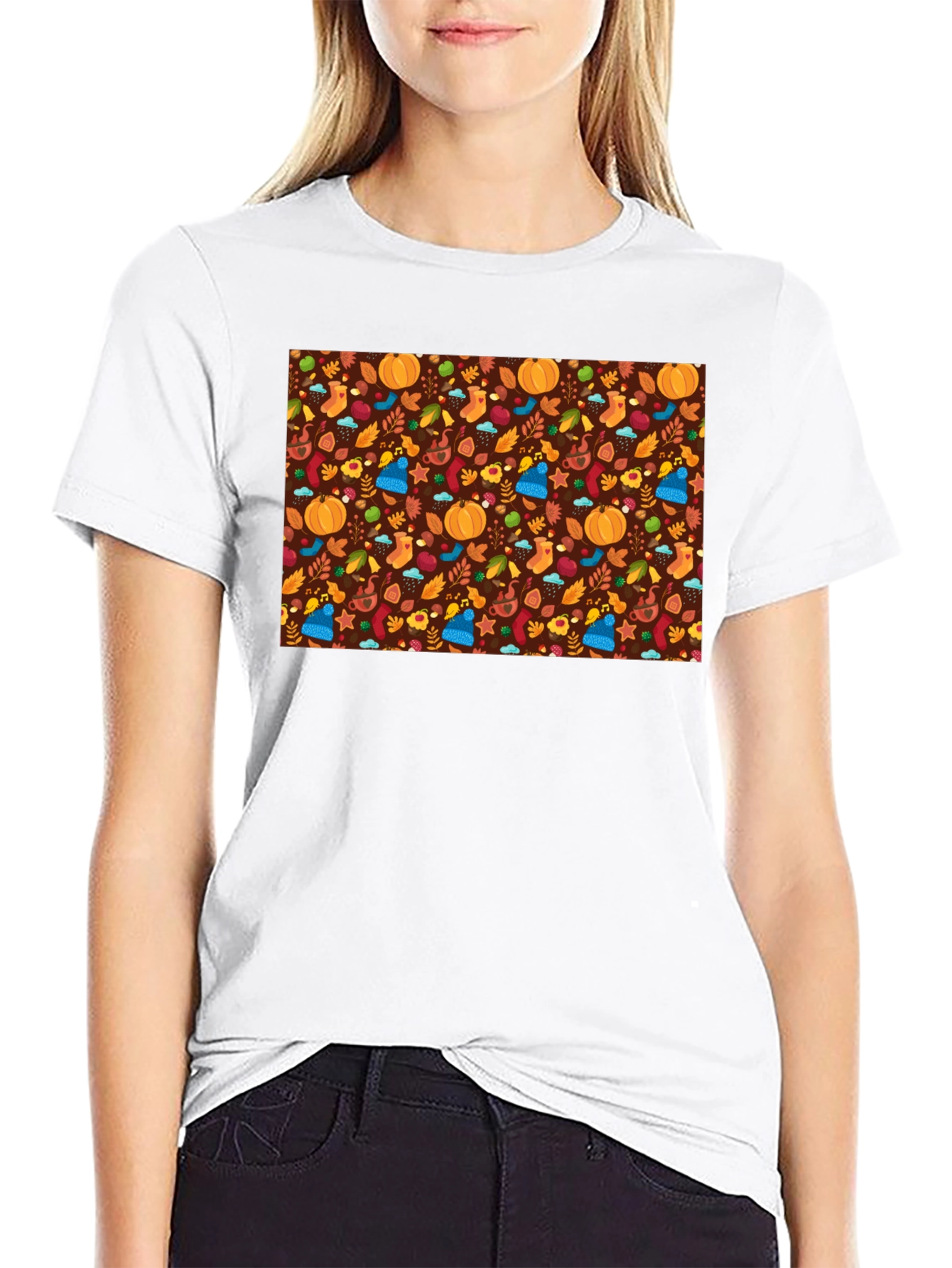 Autumn Pattern Black T-Shirt
