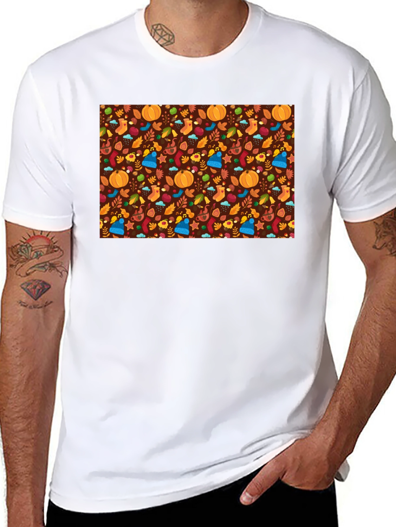 Autumn Pattern Black T-Shirt