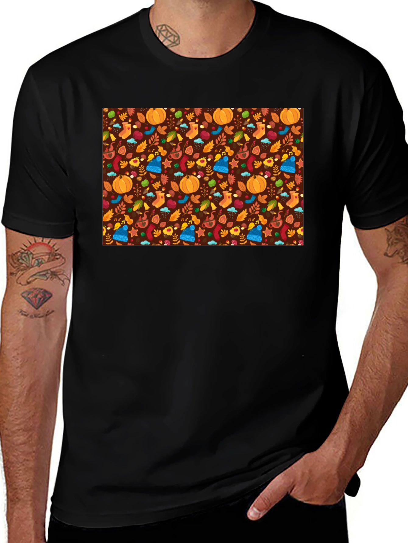 Autumn Pattern Black T-Shirt