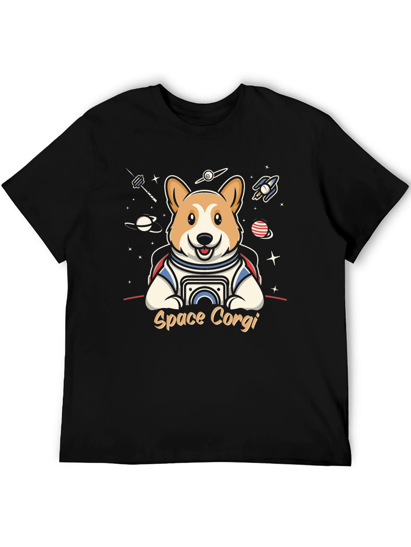 Space Corgi Black T-Shirt