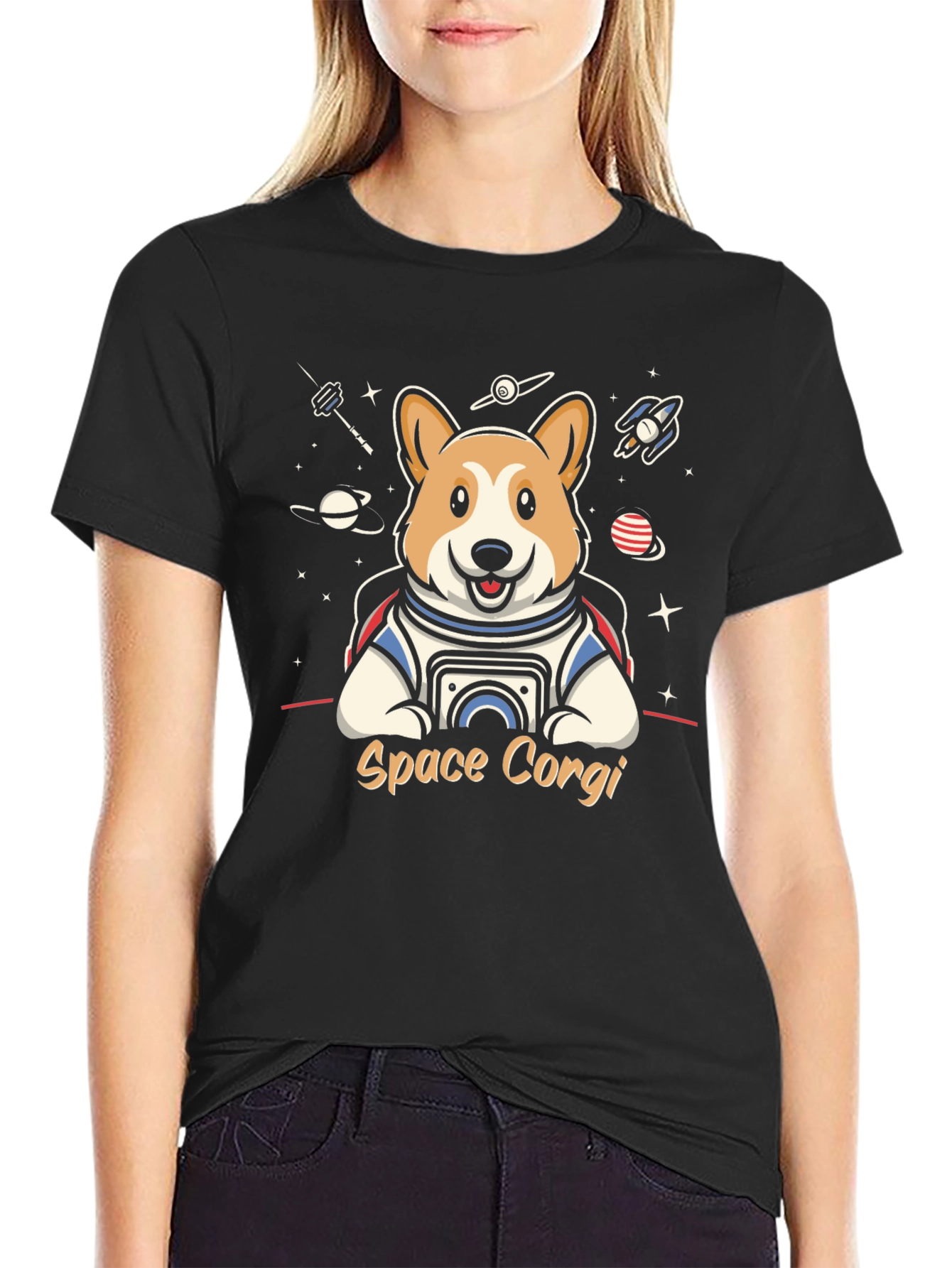 Space Corgi Black T-Shirt