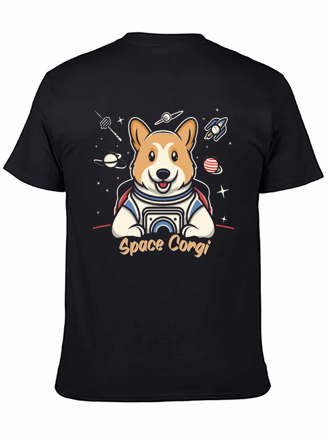 Space Corgi Black T-Shirt