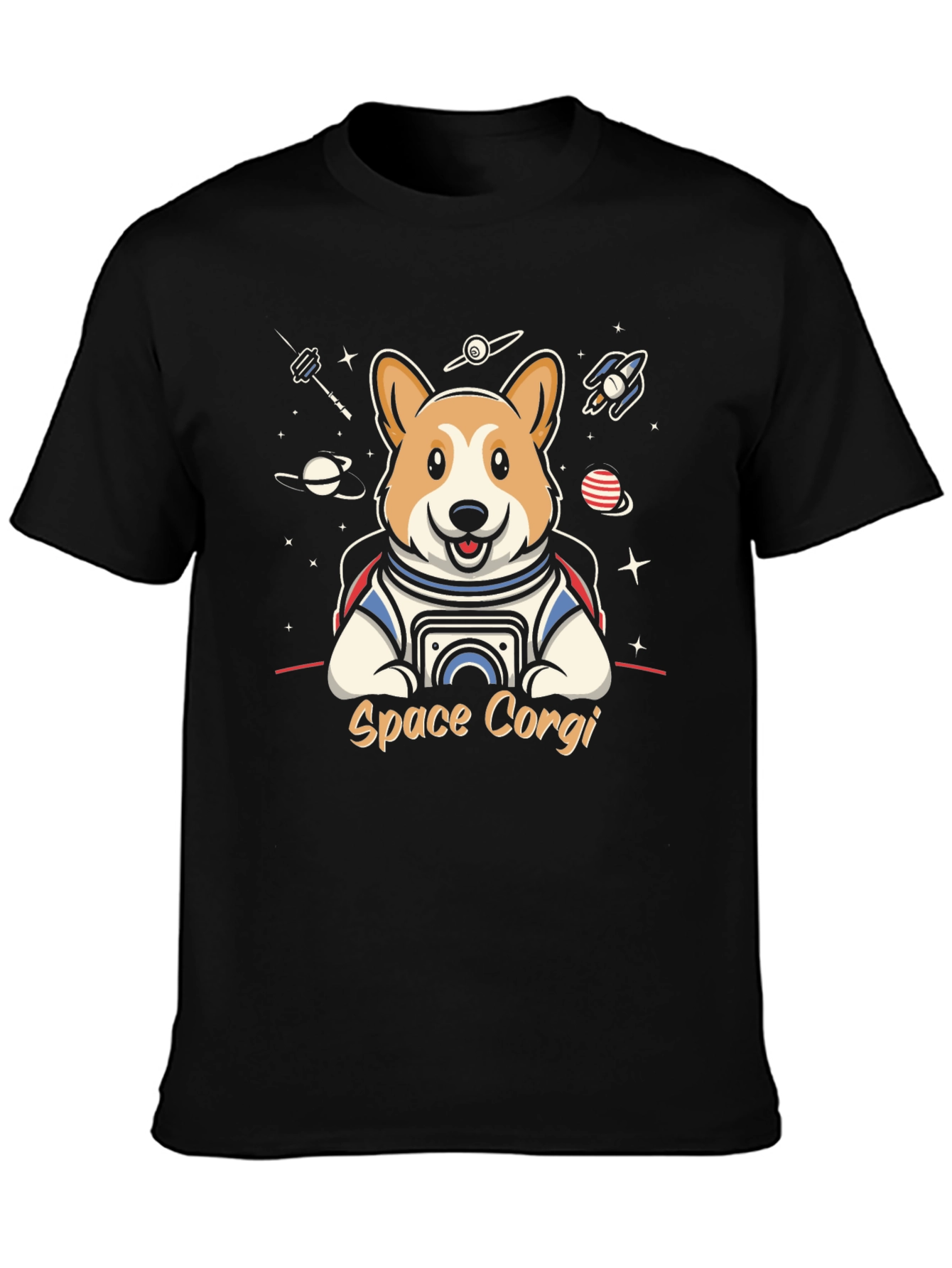 Space Corgi Black T-Shirt