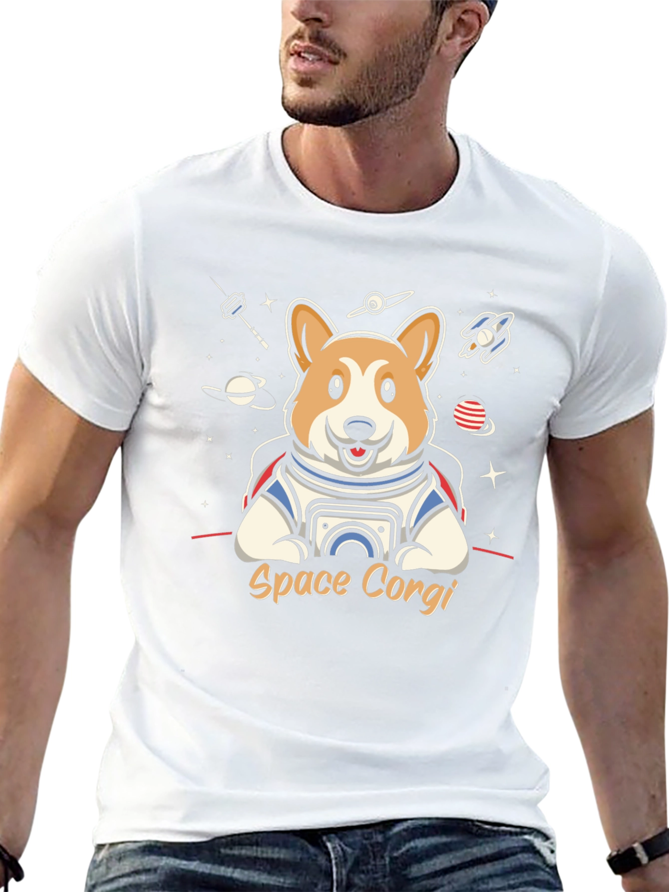 Space Corgi Black T-Shirt