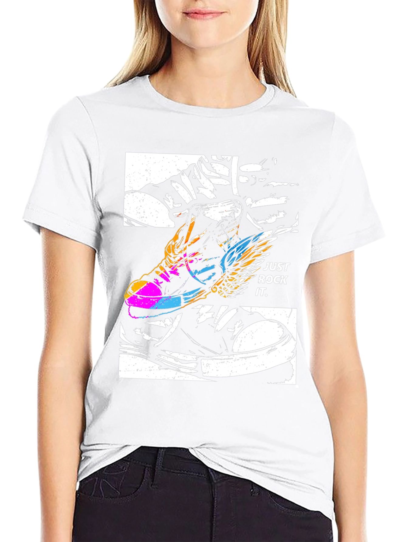 Just Rock It T-Shirt - Flying Sneaker Design