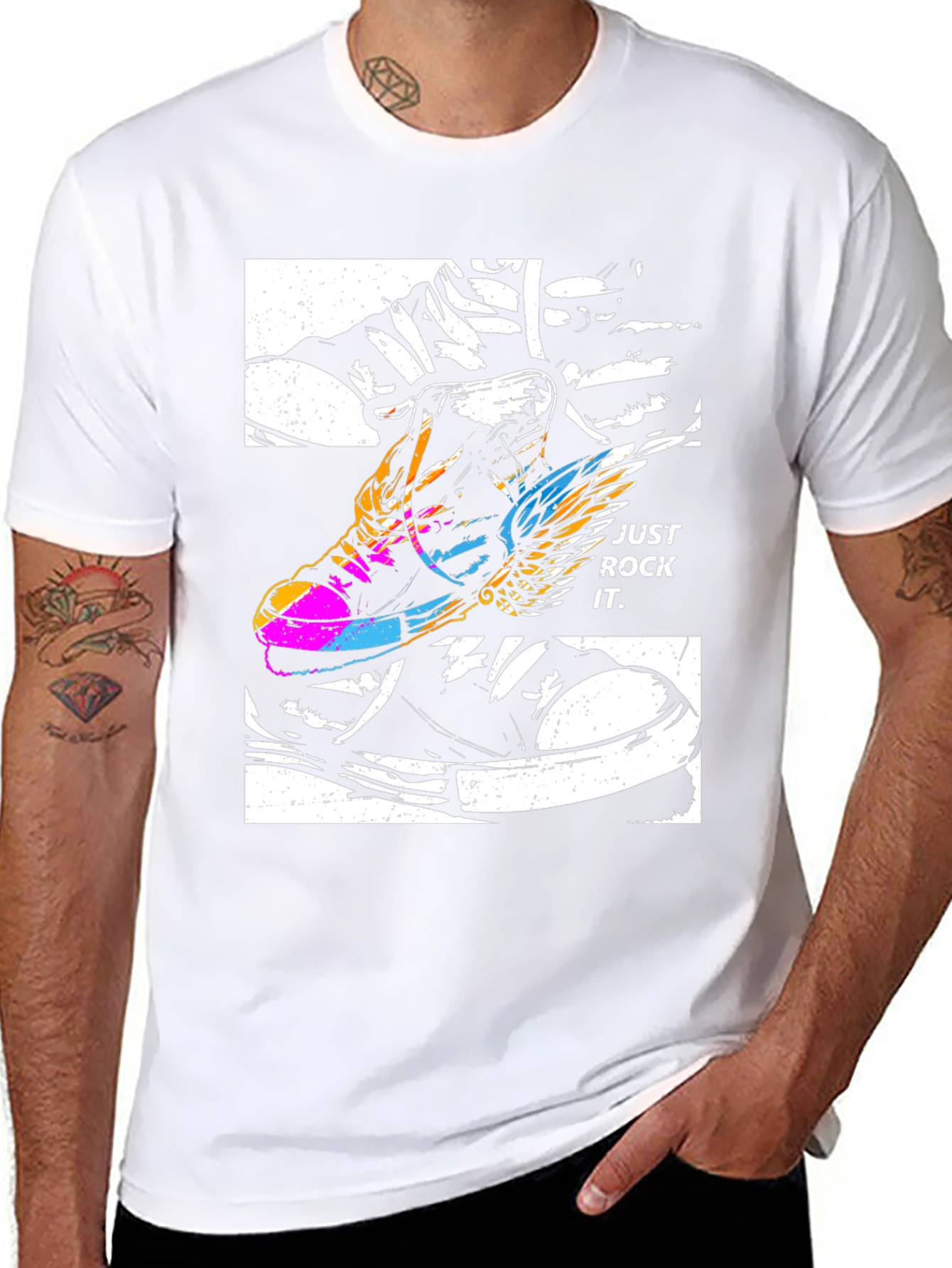 Just Rock It T-Shirt - Flying Sneaker Design