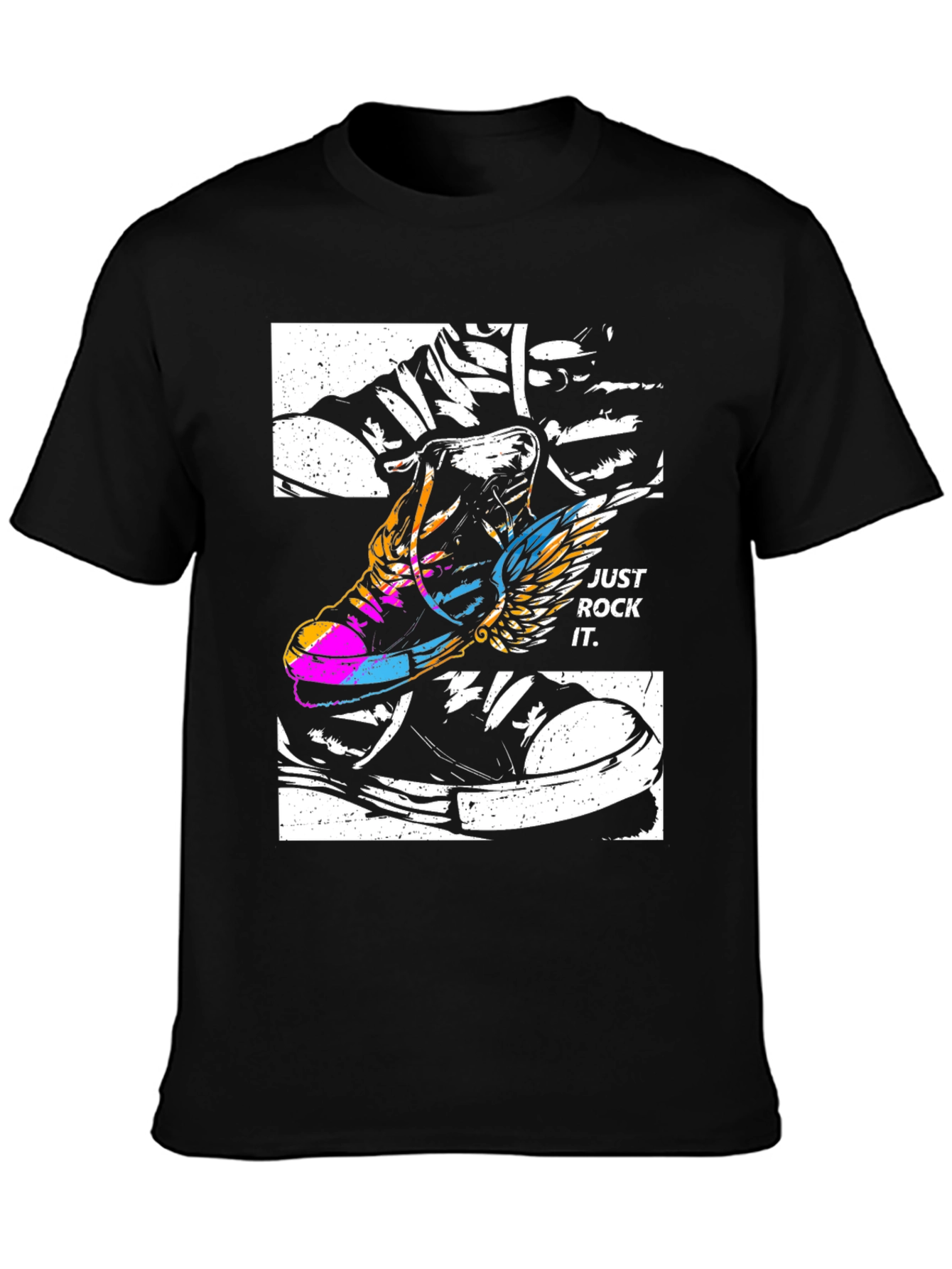 Just Rock It T-Shirt - Flying Sneaker Design