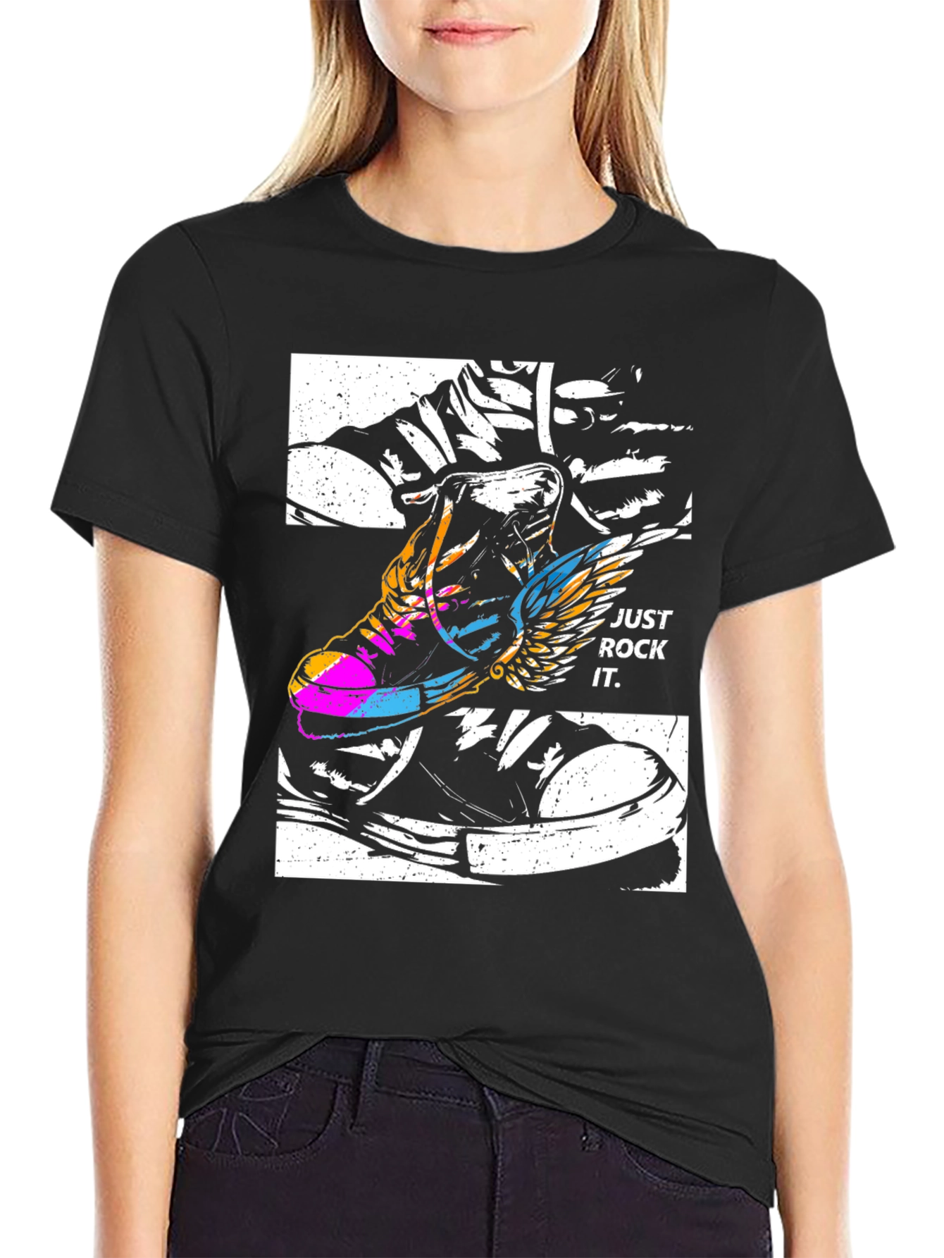 Just Rock It T-Shirt - Flying Sneaker Design