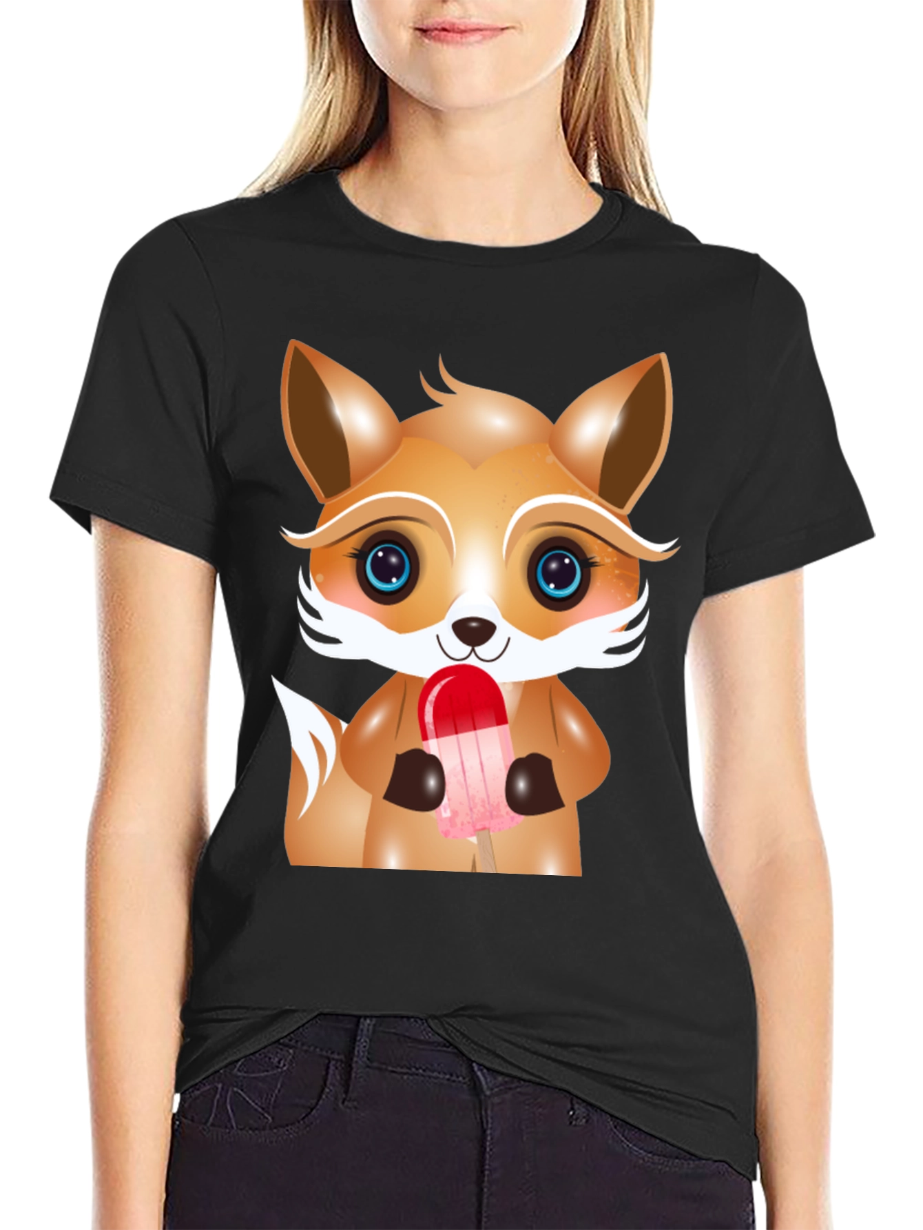 Cute Cartoon Fox Ice Cream Graphic Tee