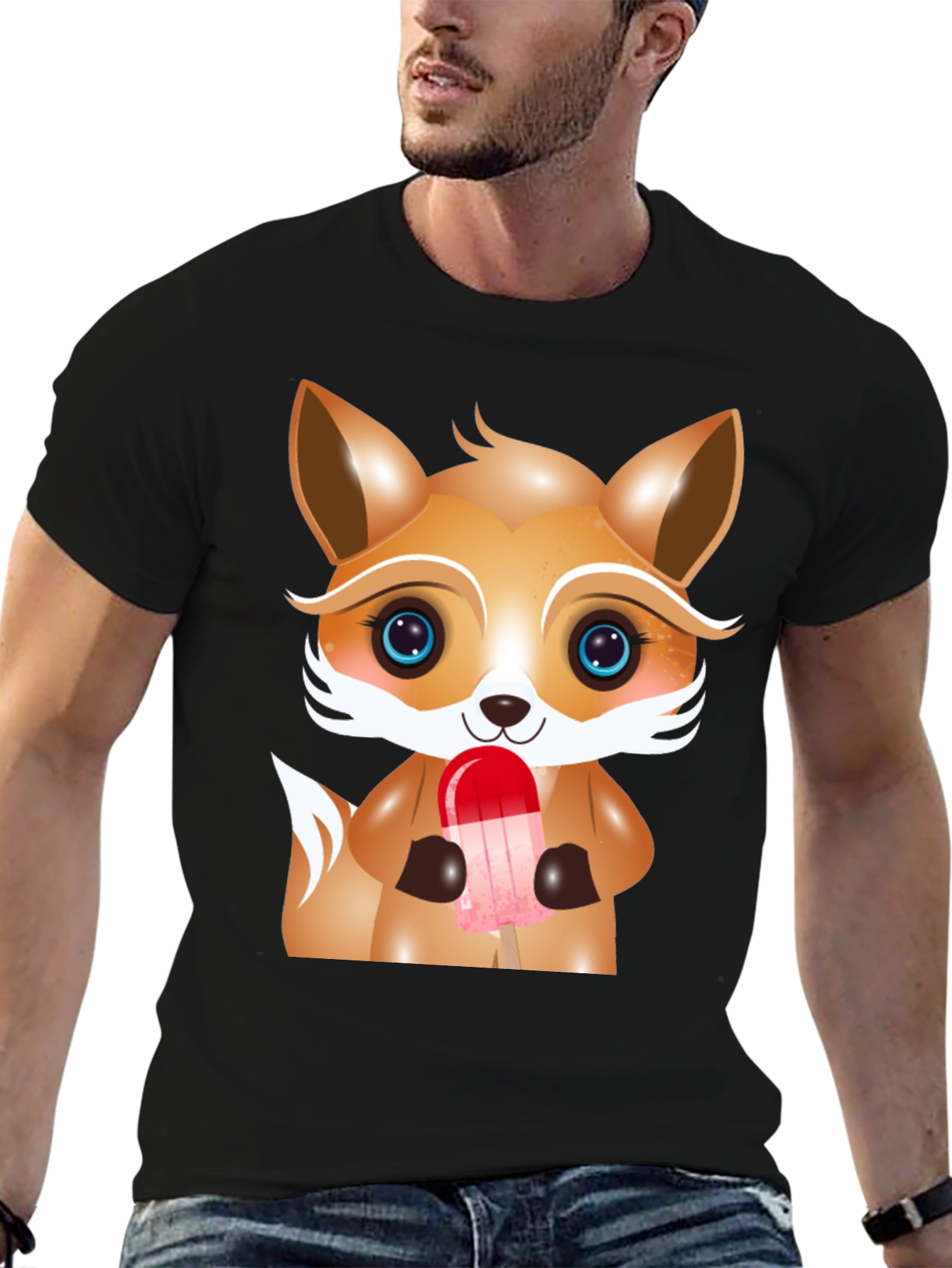 Cute Cartoon Fox Ice Cream Graphic Tee