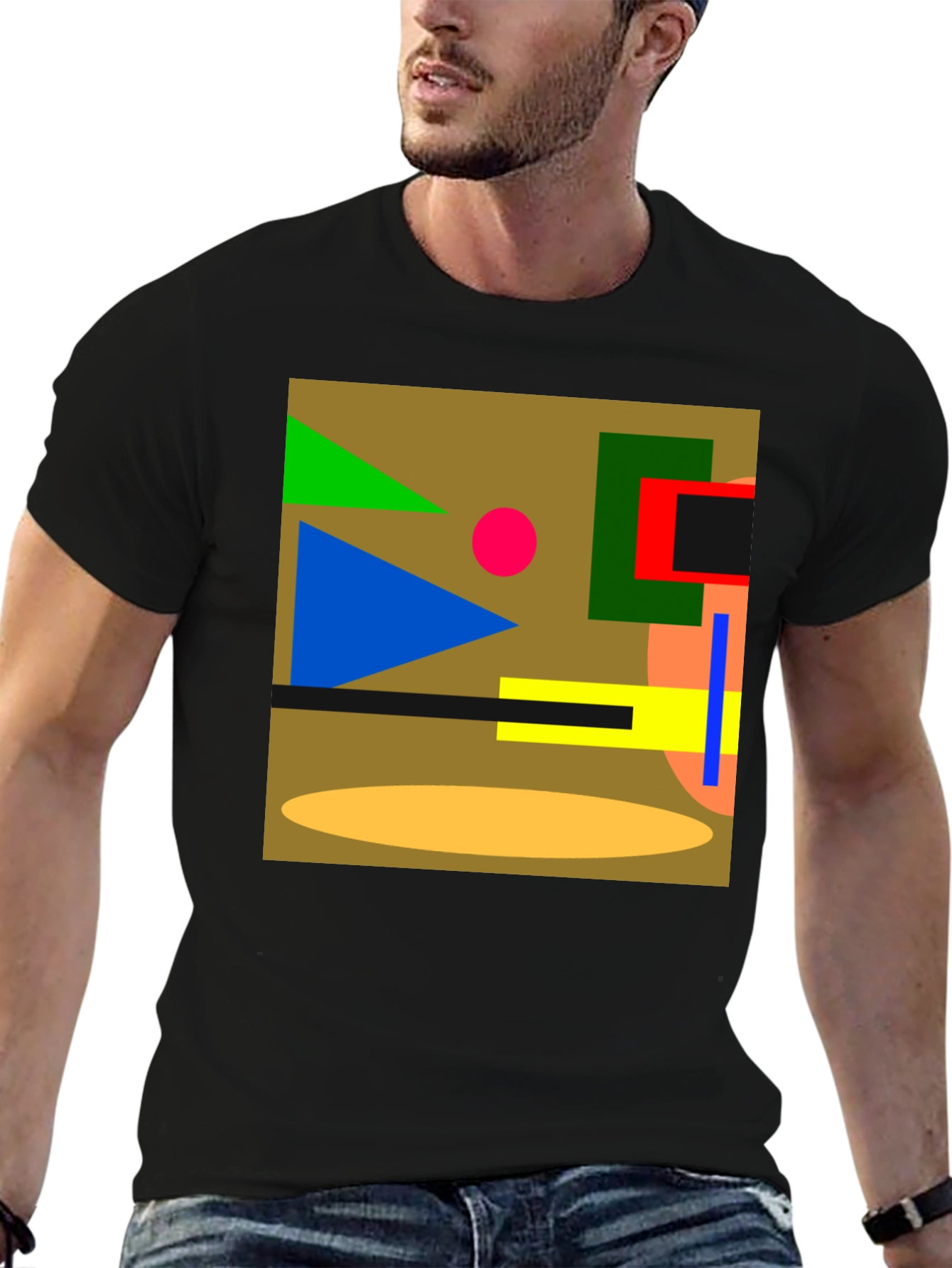 Abstract Geometric Black Cotton T-Shirt