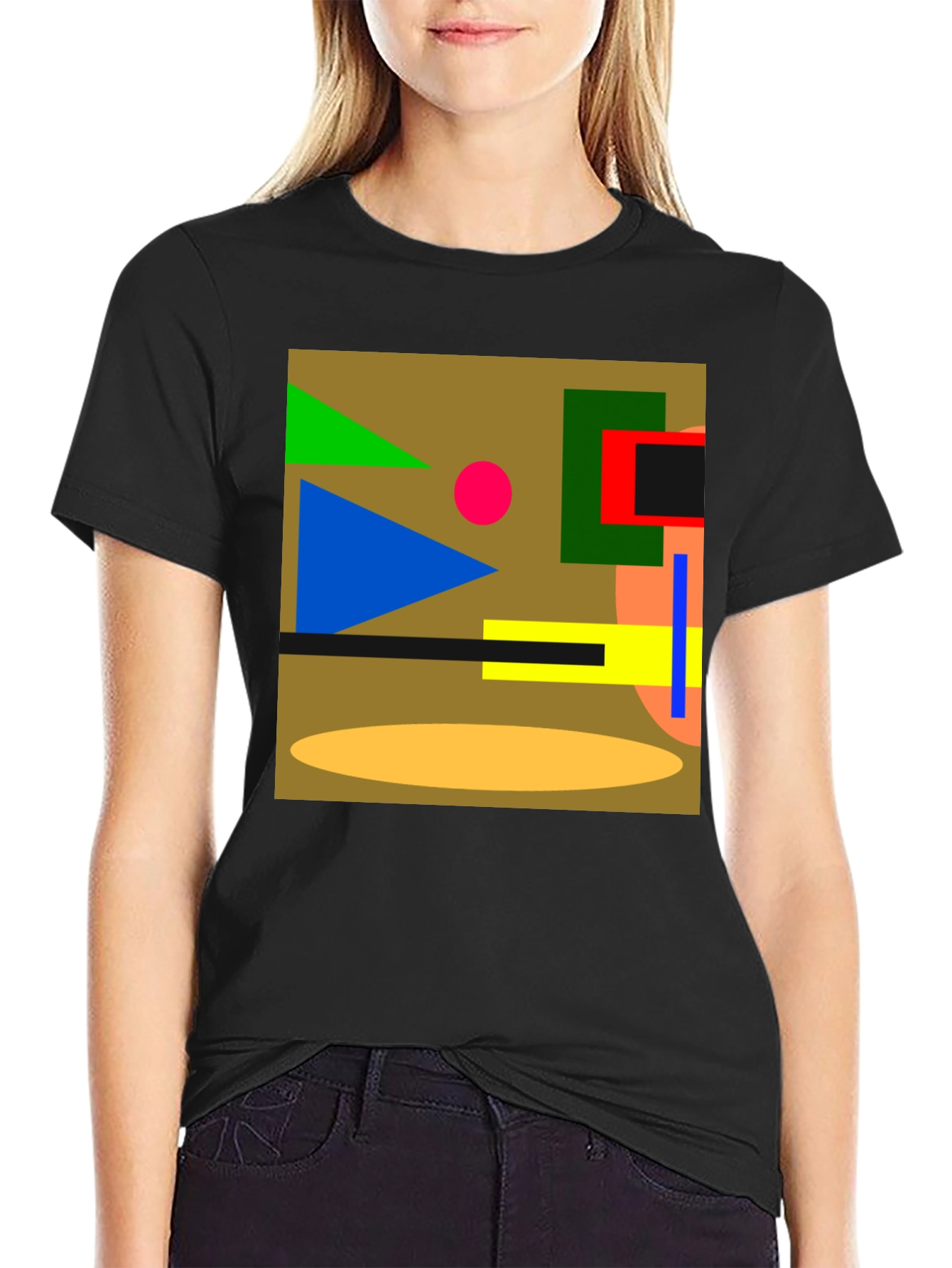Abstract Geometric Black Cotton T-Shirt