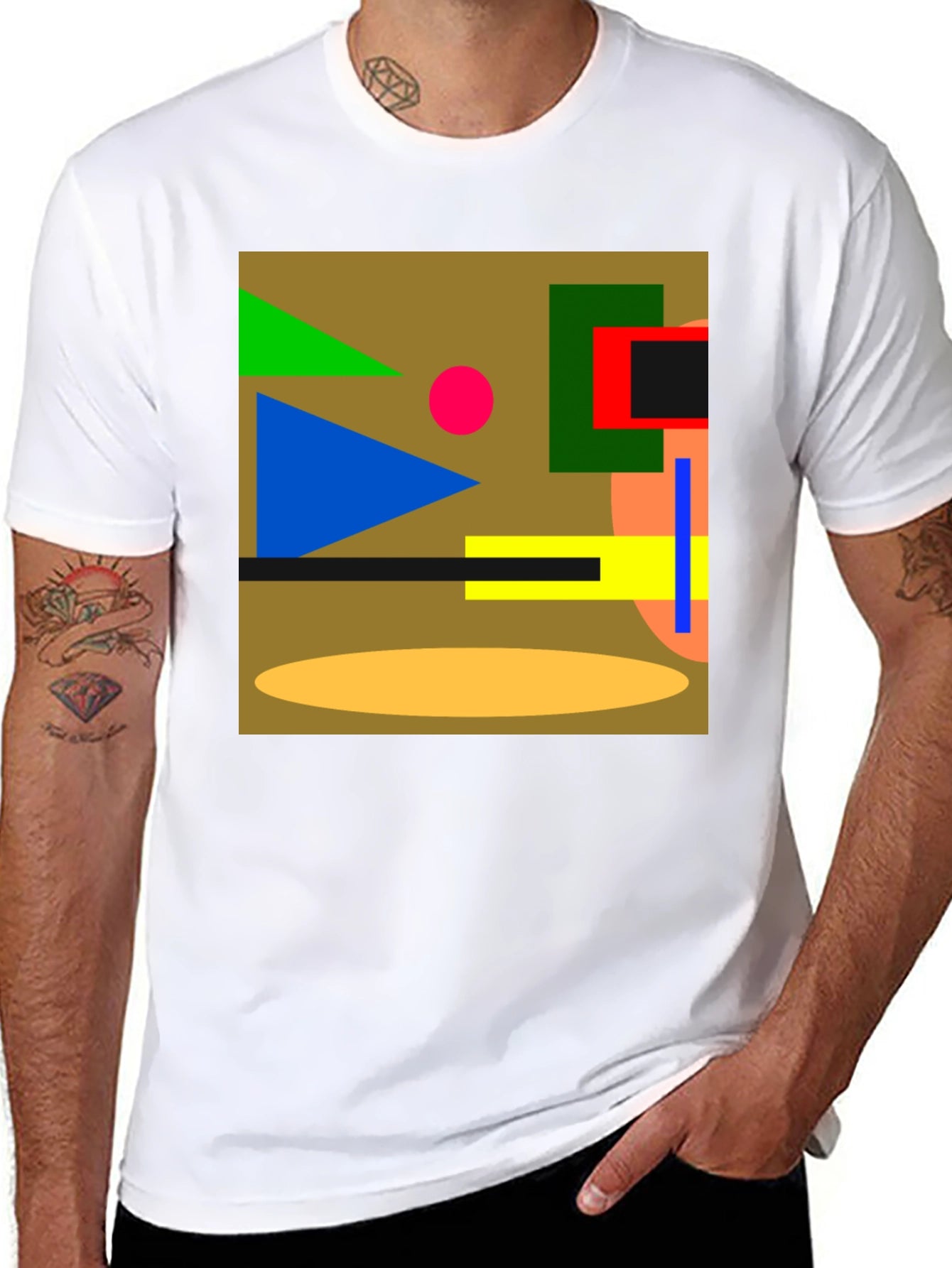 Abstract Geometric Black Cotton T-Shirt