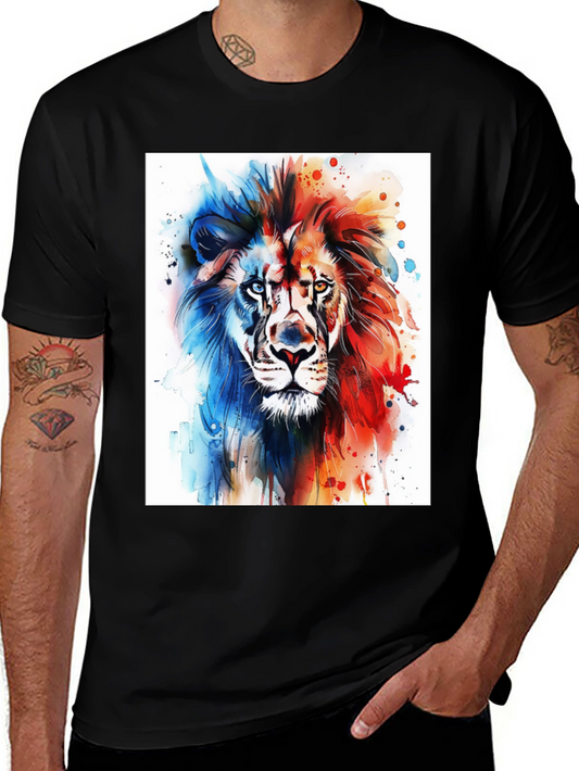 Watercolor Lion Graphic Tee - Mens Black T-Shirt