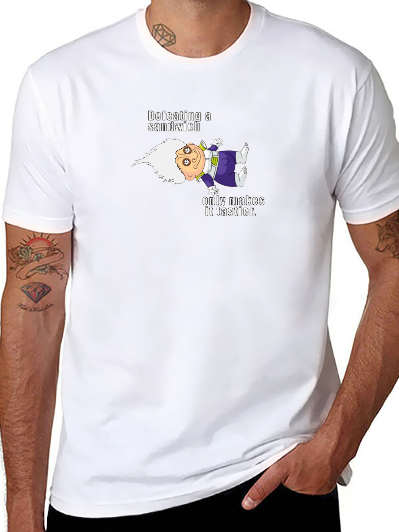 Defeating a Sandwich T-Shirt - Funny Cartoon Tee