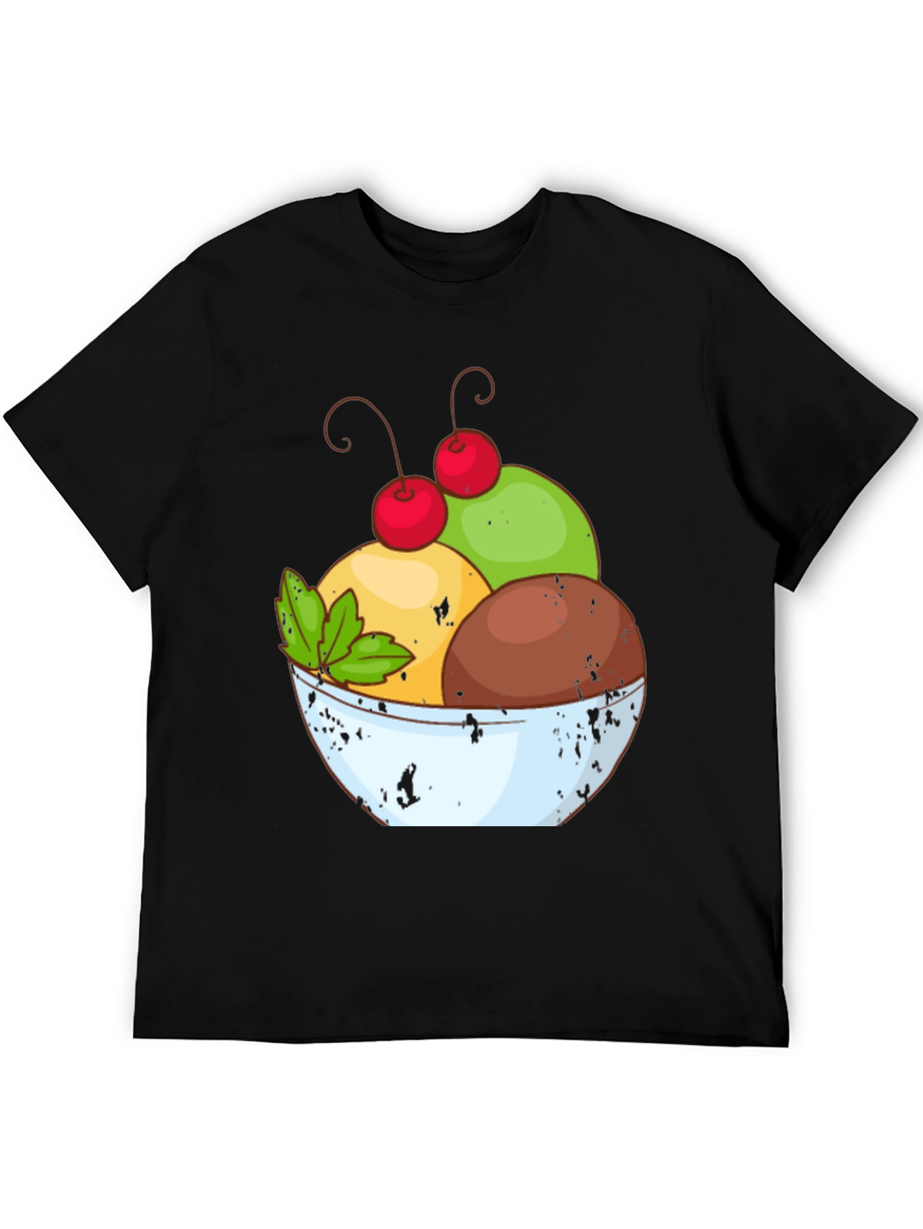 Ice Cream Bowl Graphic Tee - Casual Black T-Shirt