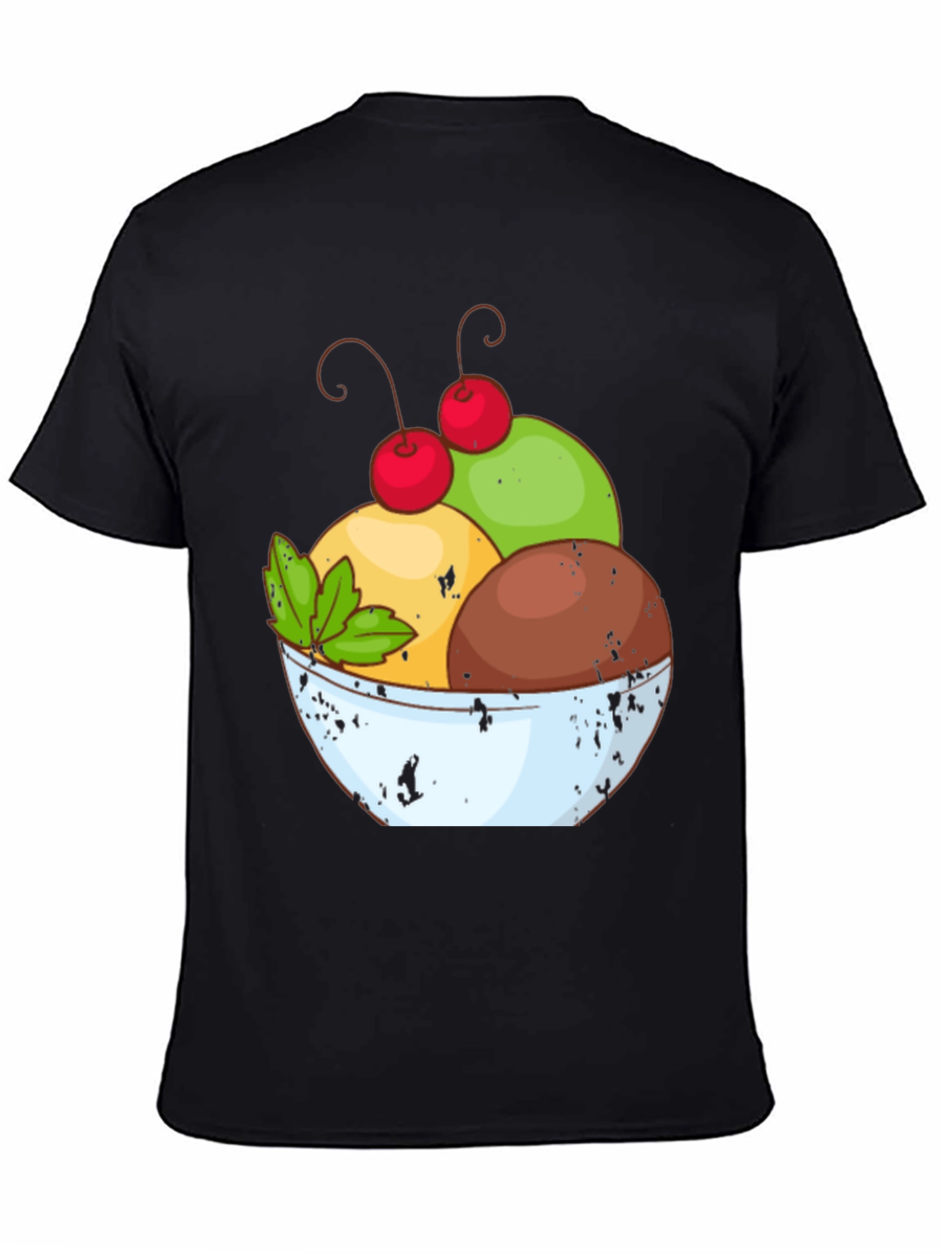 Ice Cream Bowl Graphic Tee - Casual Black T-Shirt