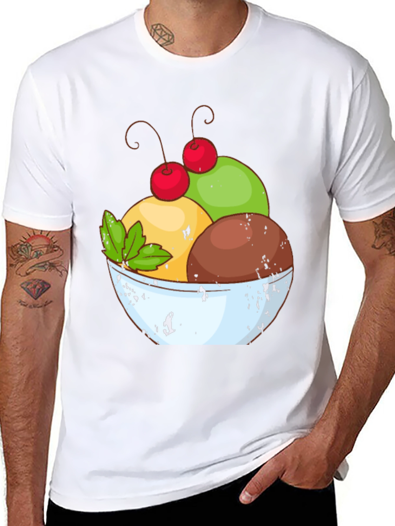 Ice Cream Bowl Graphic Tee - Casual Black T-Shirt