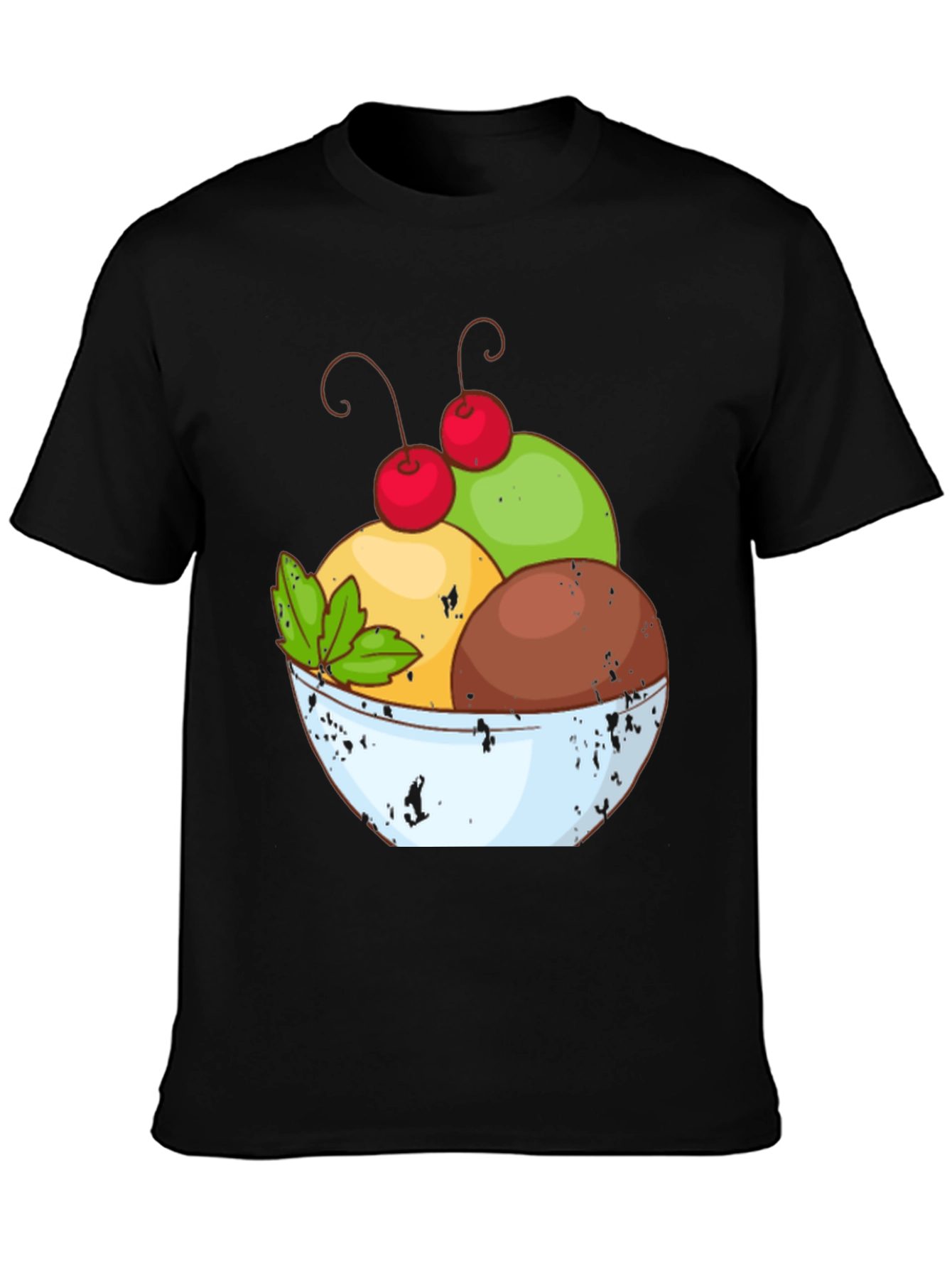 Ice Cream Bowl Graphic Tee - Casual Black T-Shirt