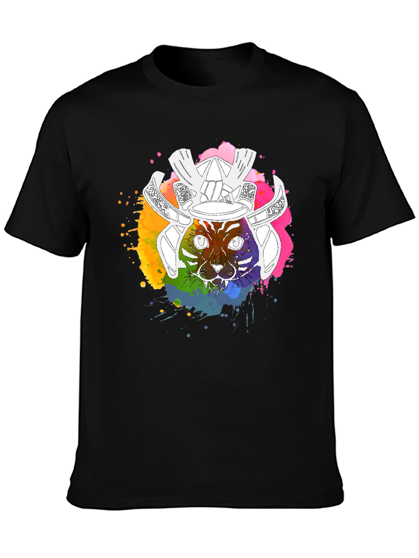Samurai Cat Graphic T-Shirt - Mens Black Tee