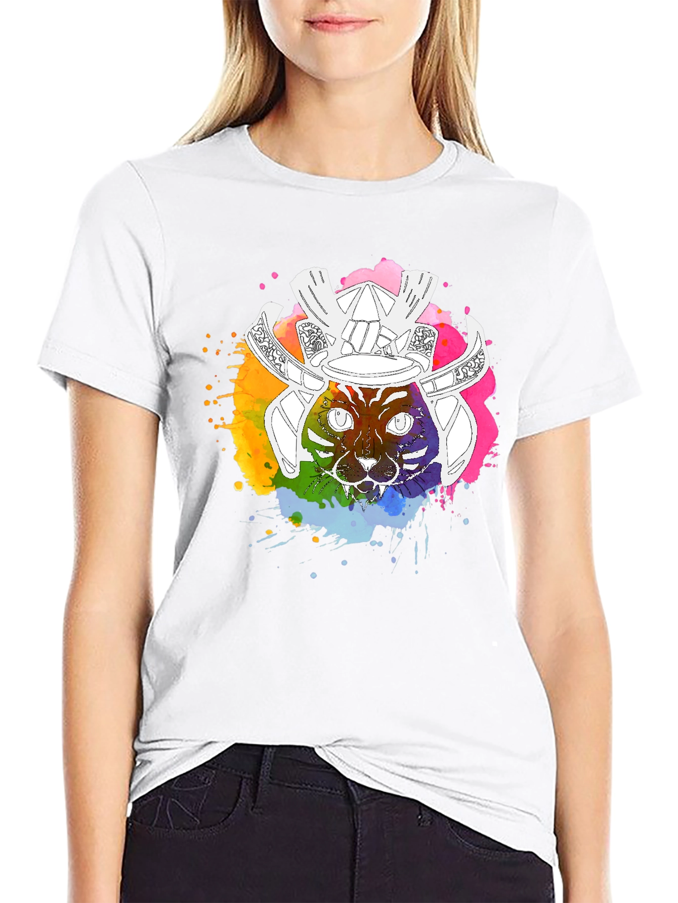 Samurai Cat Graphic T-Shirt - Mens Black Tee