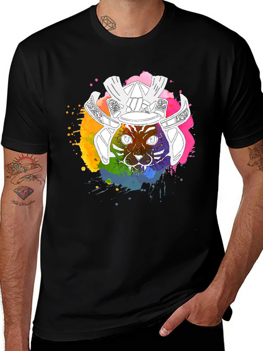 Samurai Cat Graphic T-Shirt - Mens Black Tee