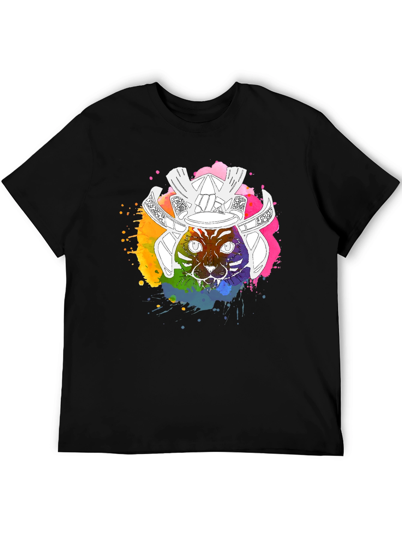 Samurai Cat Graphic T-Shirt - Mens Black Tee