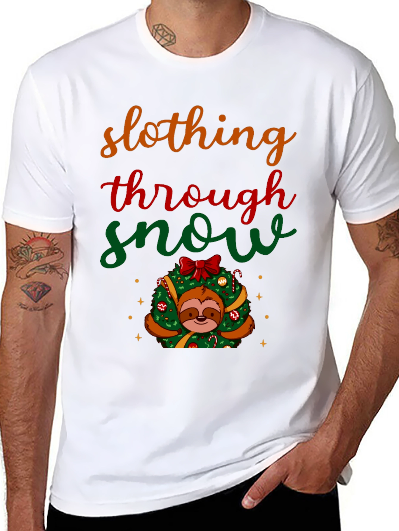 Slothing Through Snow Christmas Graphic Tee
