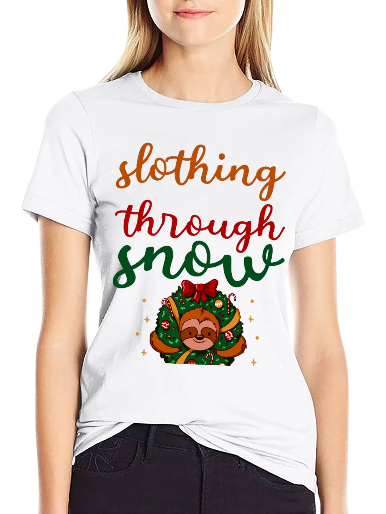 Slothing Through Snow Christmas Graphic Tee