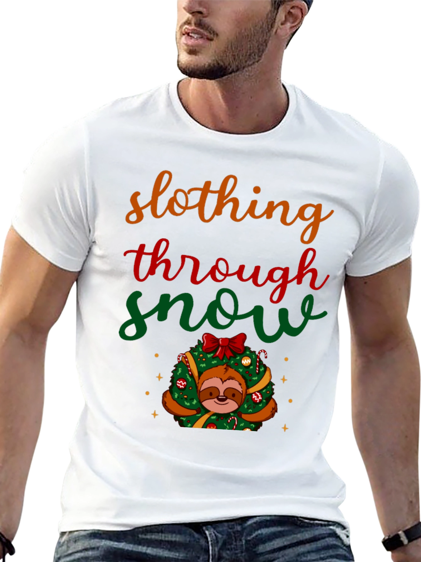 Slothing Through Snow Christmas Graphic Tee