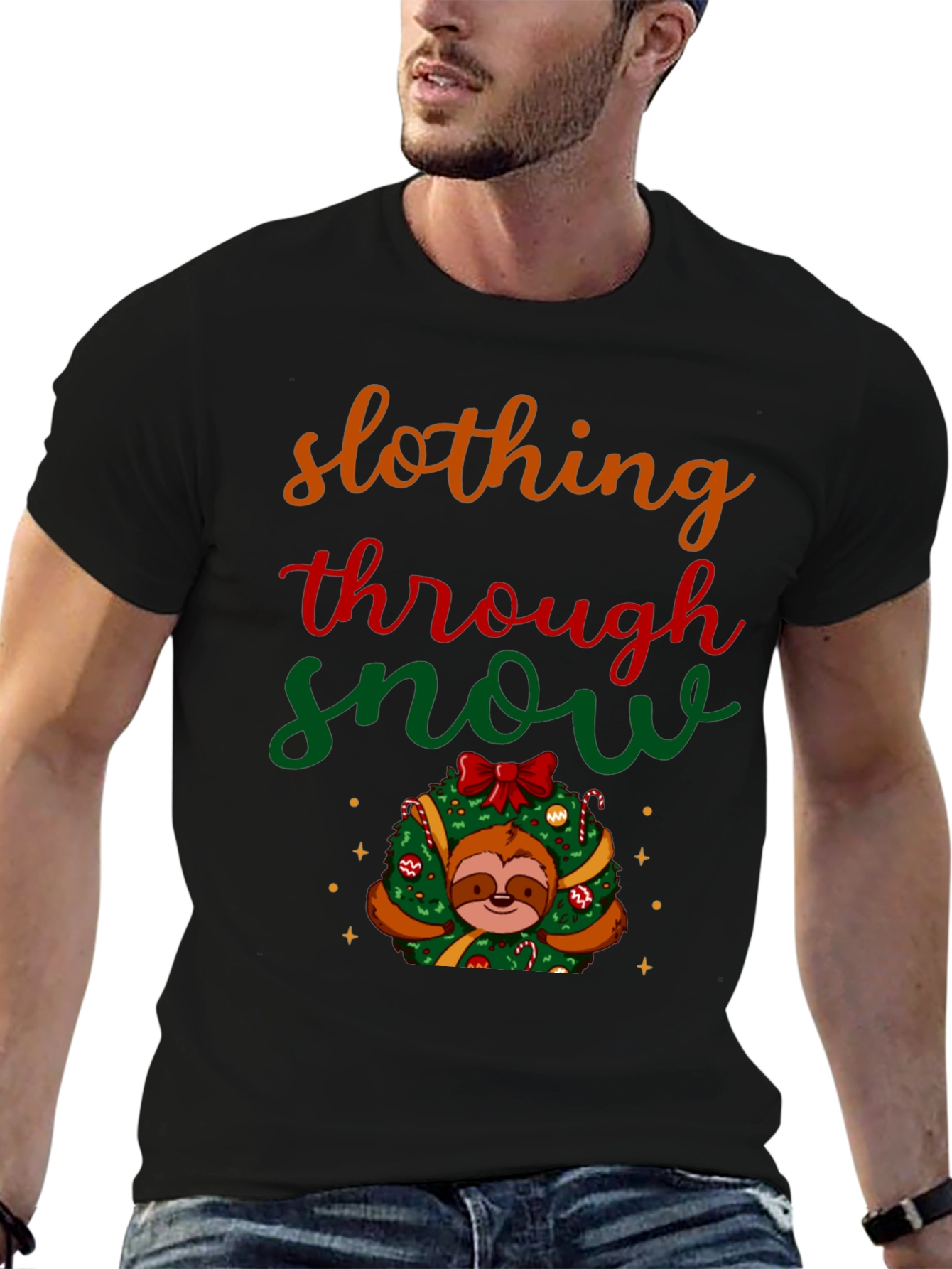 Slothing Through Snow Christmas Graphic Tee