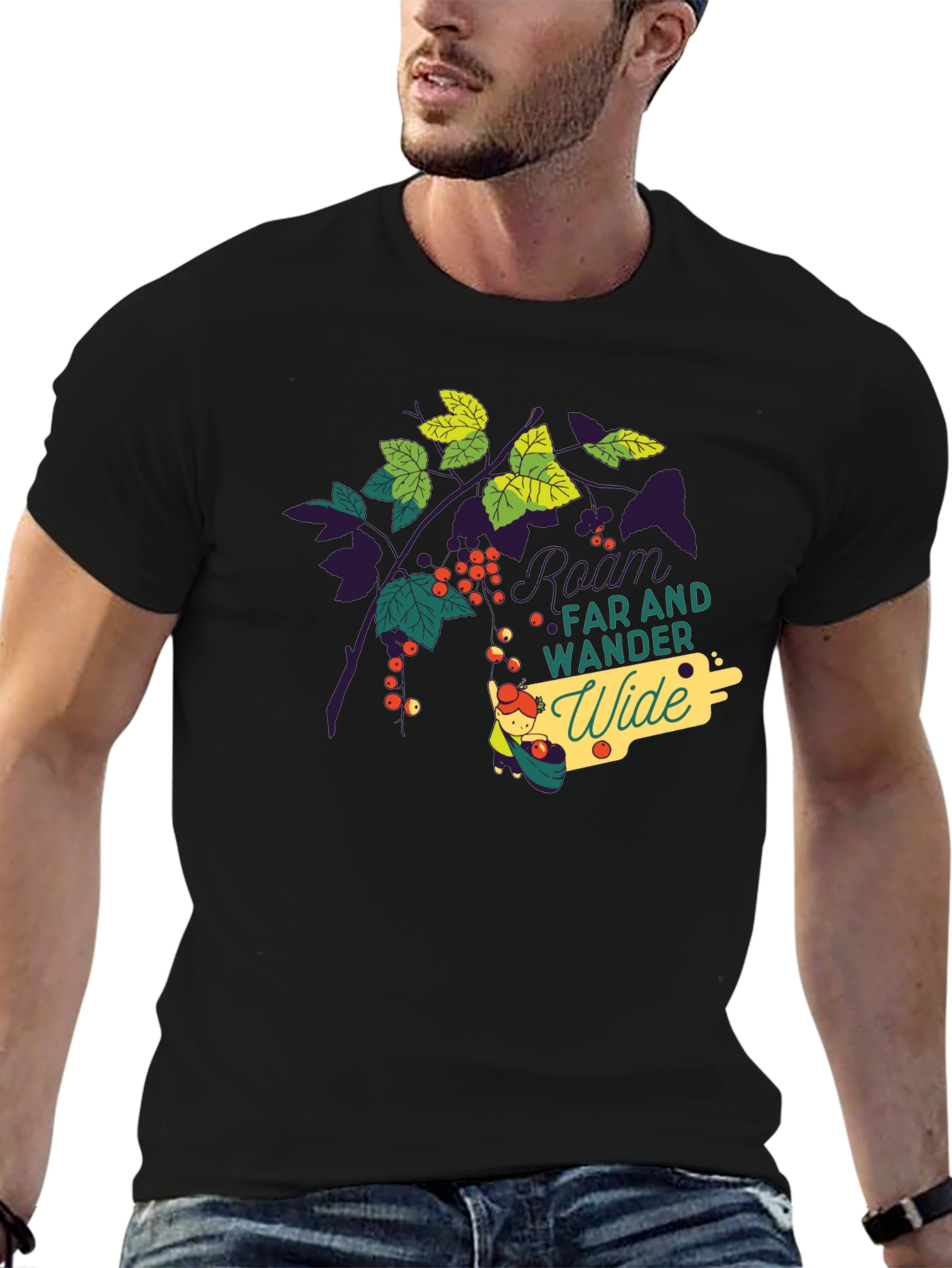 Nature-Inspired Black Graphic Tee