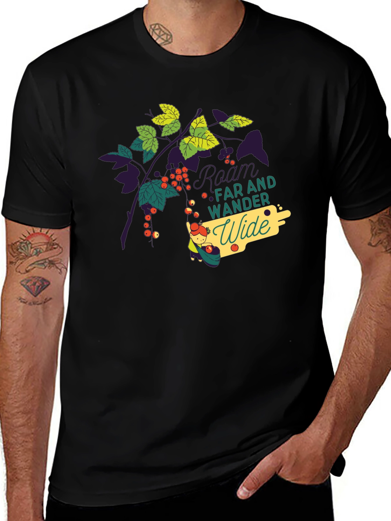 Nature-Inspired Black Graphic Tee