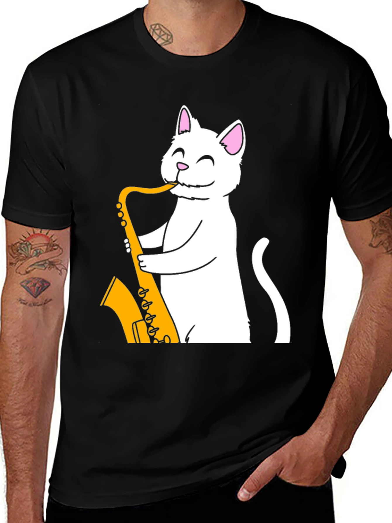 Cat Saxophone Player T-Shirt - Funny Musician Tee