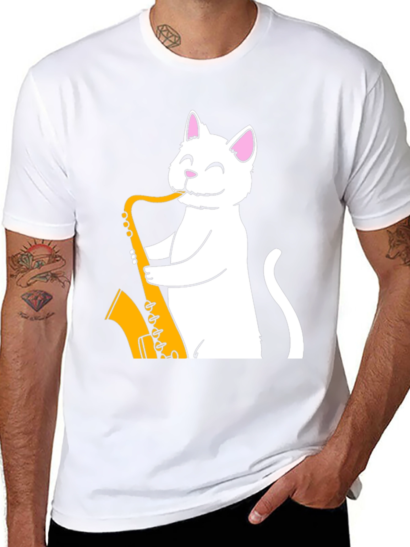 Cat Saxophone Player T-Shirt - Funny Musician Tee