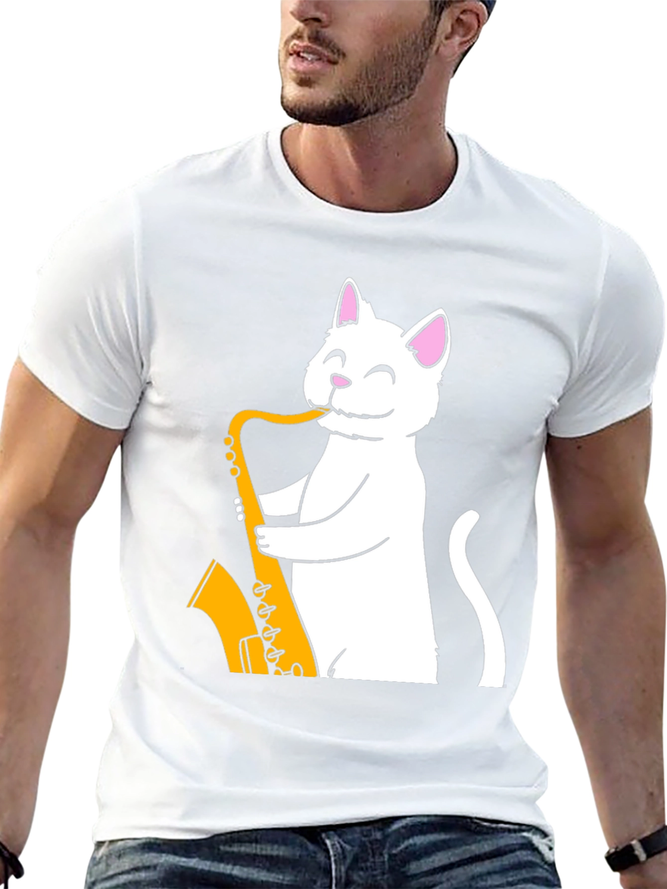Cat Saxophone Player T-Shirt - Funny Musician Tee