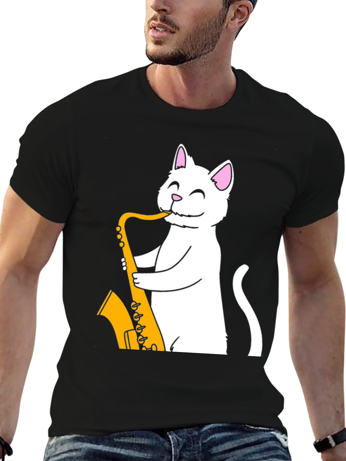 Cat Saxophone Player T-Shirt - Funny Musician Tee