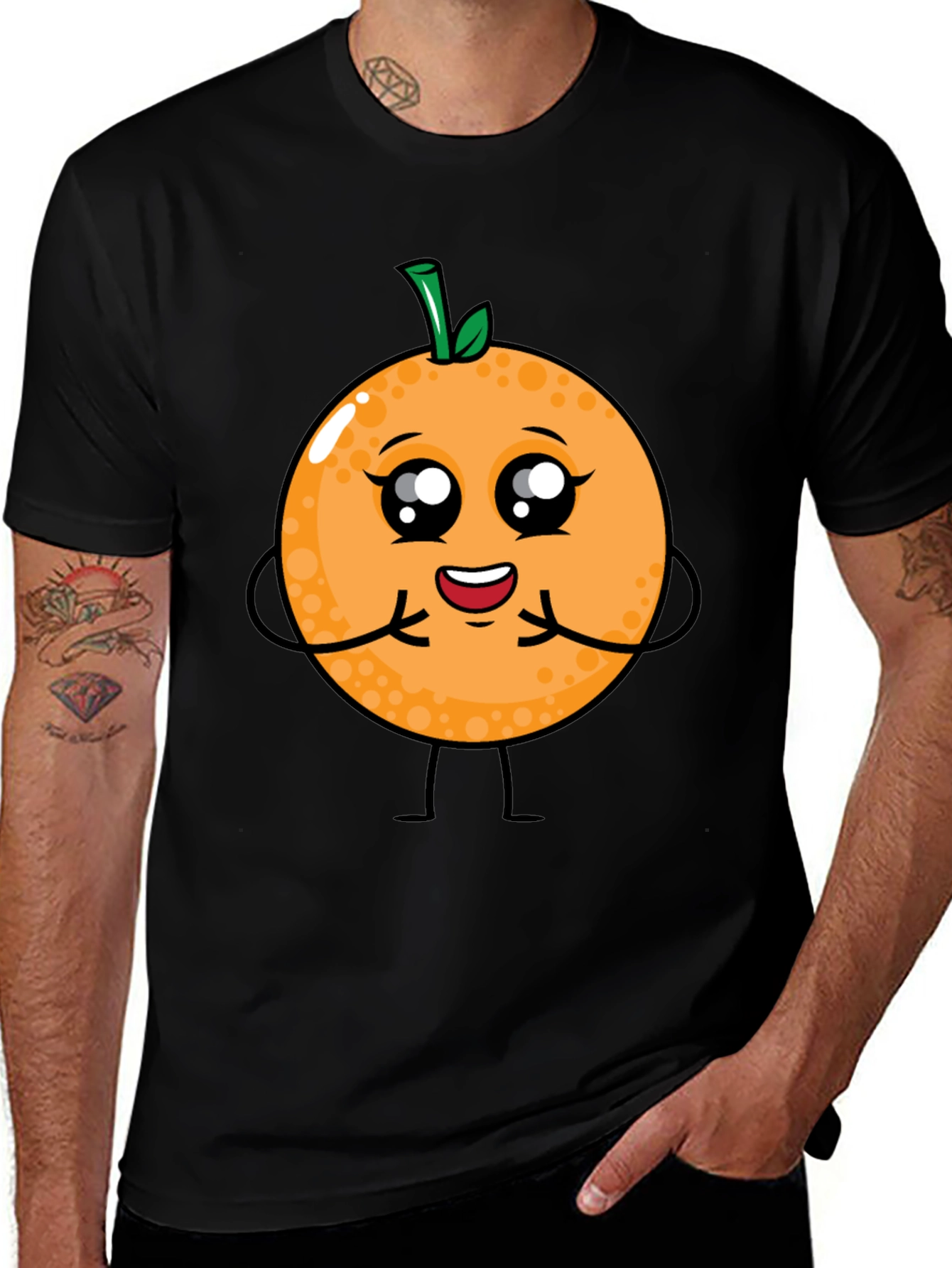 Cute Cartoon Orange Fruit Graphic T-Shirt