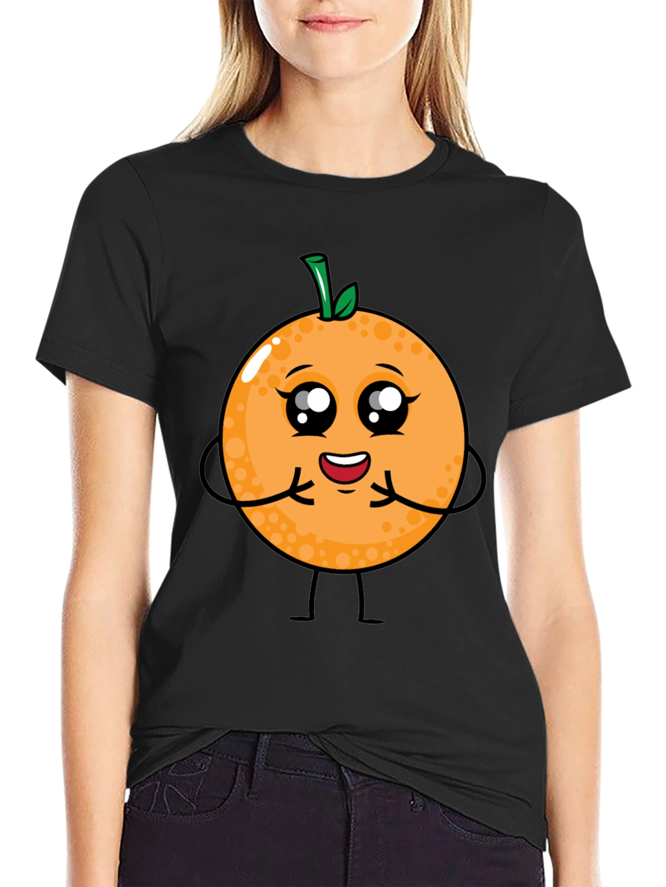 Cute Cartoon Orange Fruit Graphic T-Shirt