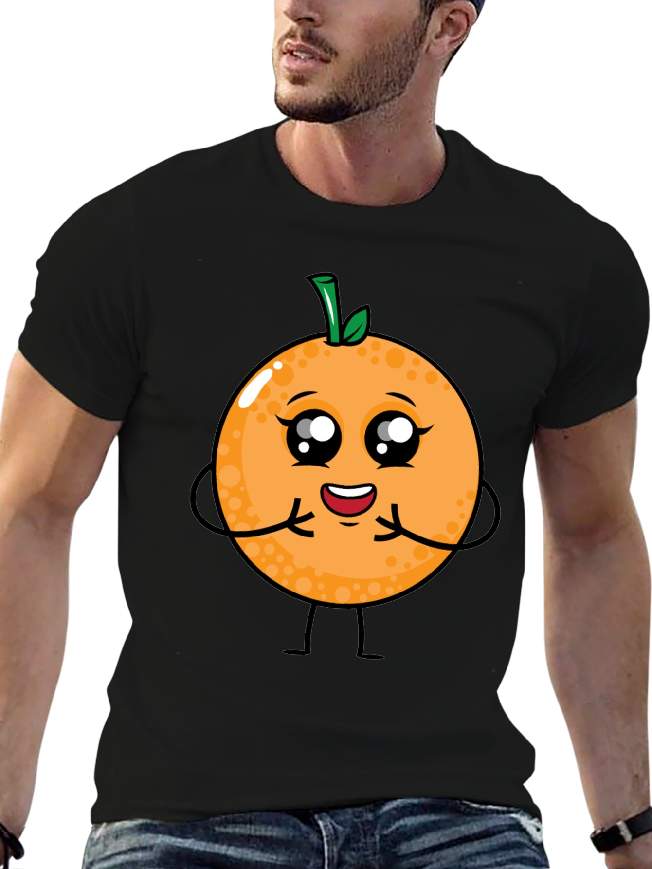 Cute Cartoon Orange Fruit Graphic T-Shirt