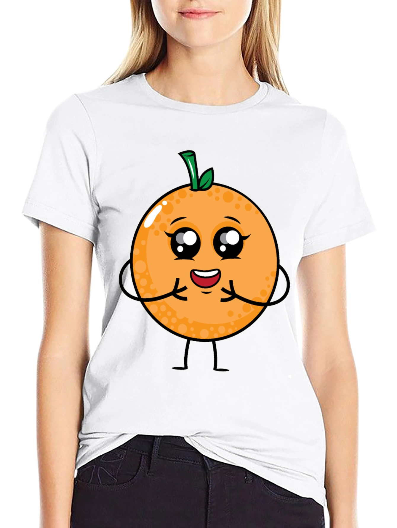 Cute Cartoon Orange Fruit Graphic T-Shirt