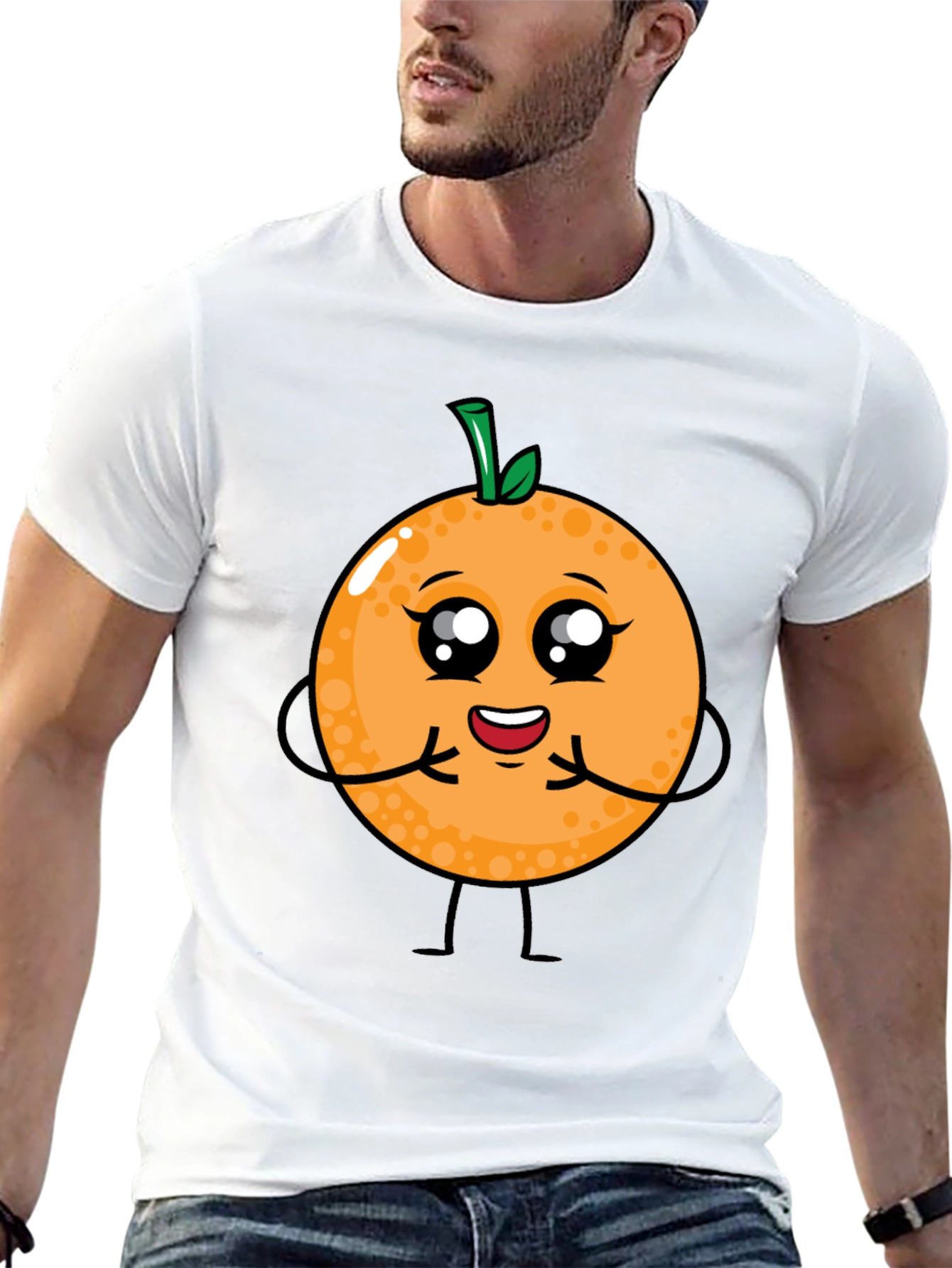 Cute Cartoon Orange Fruit Graphic T-Shirt