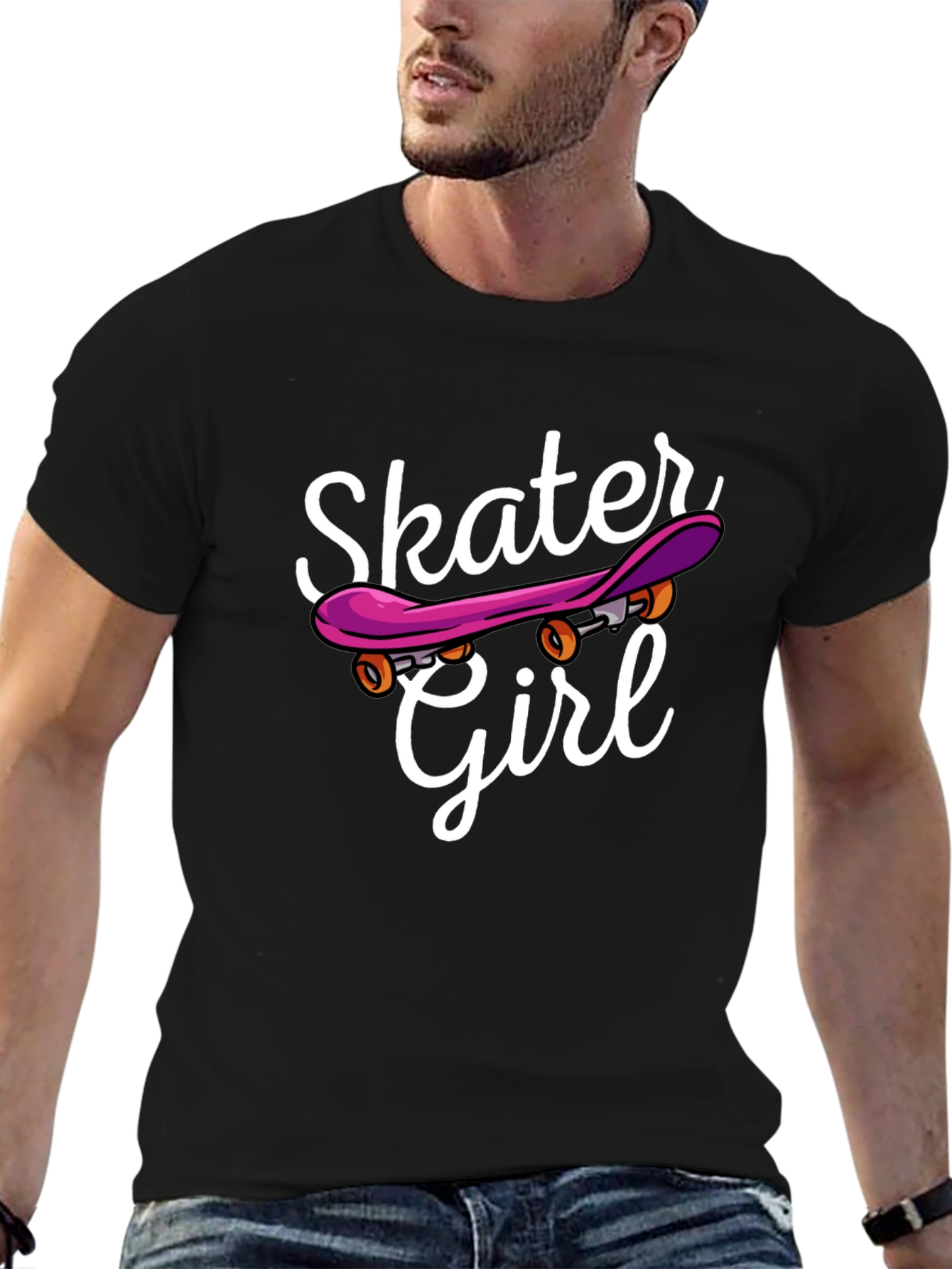 Skater Girl Graphic Tee - Black Cotton Casual T-Shirt