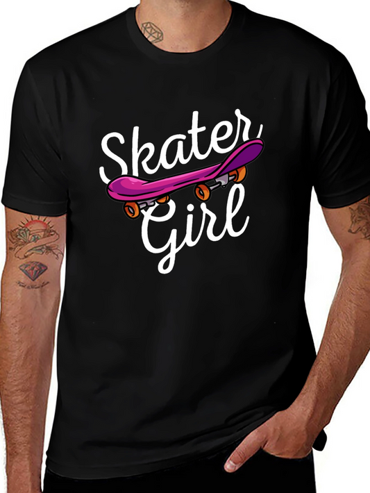 Skater Girl Graphic Tee - Black Cotton Casual T-Shirt