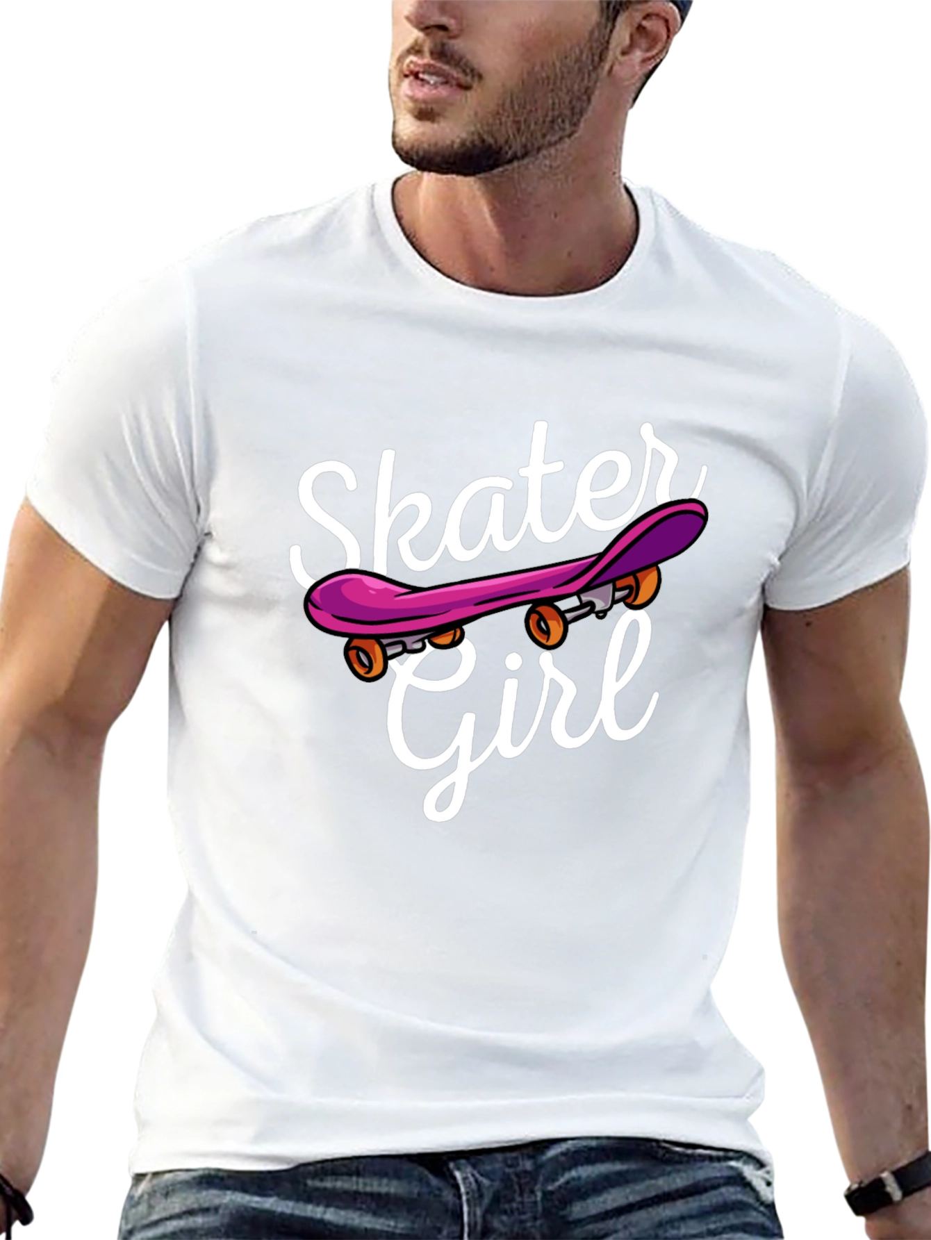 Skater Girl Graphic Tee - Black Cotton Casual T-Shirt