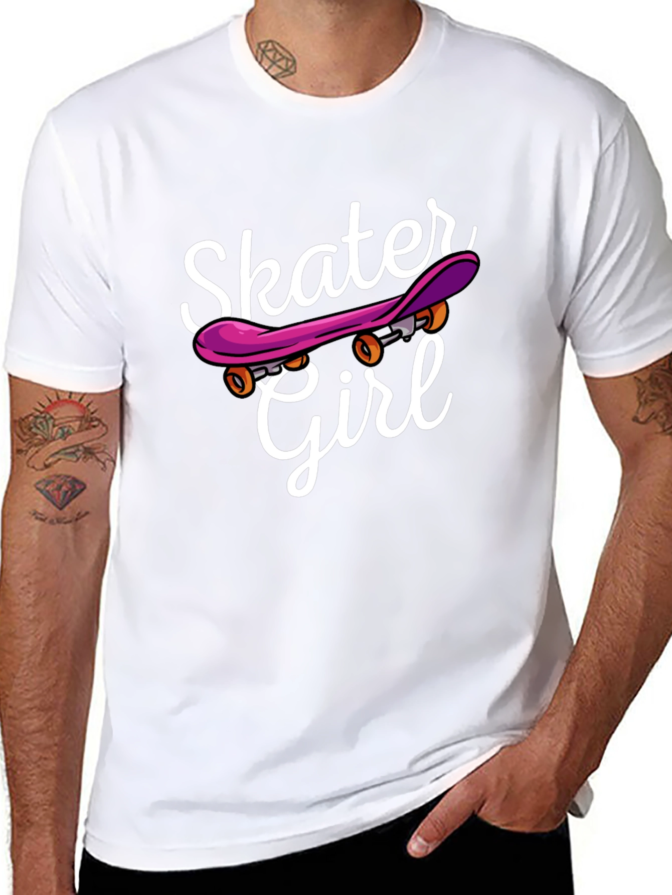 Skater Girl Graphic Tee - Black Cotton Casual T-Shirt
