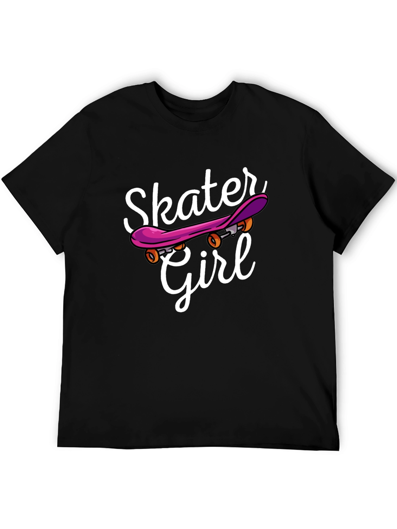 Skater Girl Graphic Tee - Black Cotton Casual T-Shirt