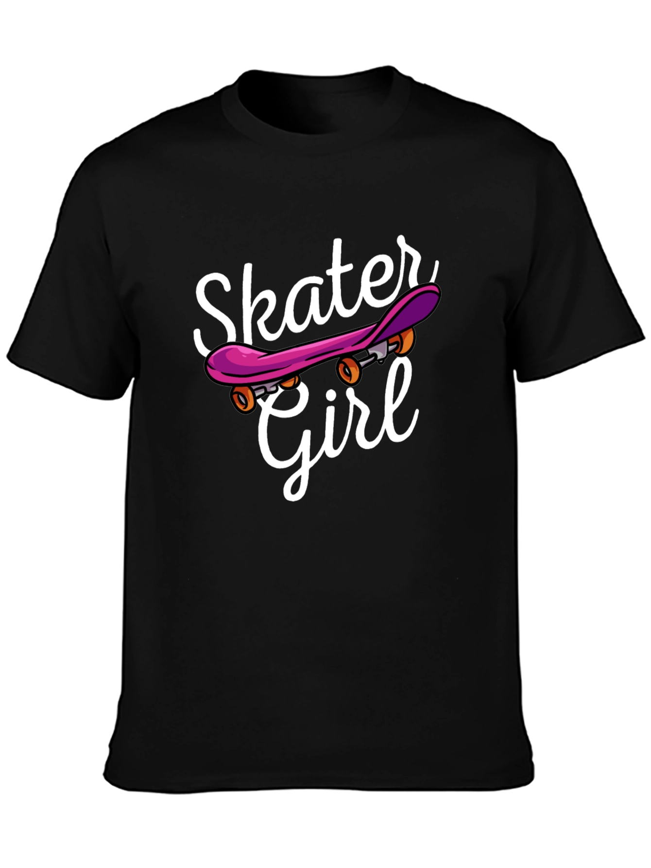 Skater Girl Graphic Tee - Black Cotton Casual T-Shirt