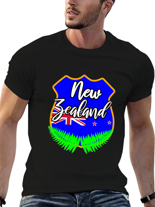 New Zealand Flag Graphic Print Black T-Shirt