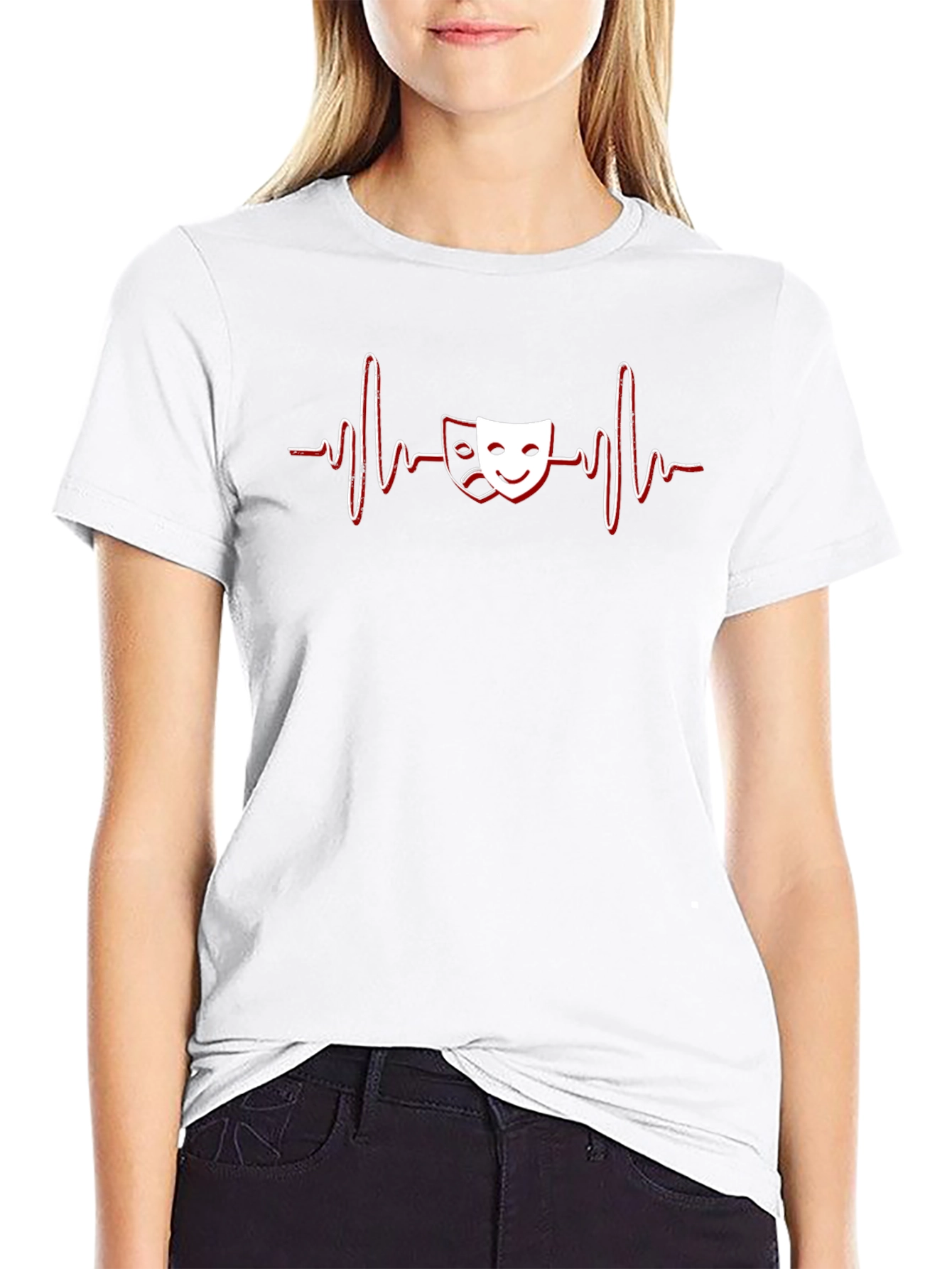 Drama Masks Heartbeat Graphic Tee - Black